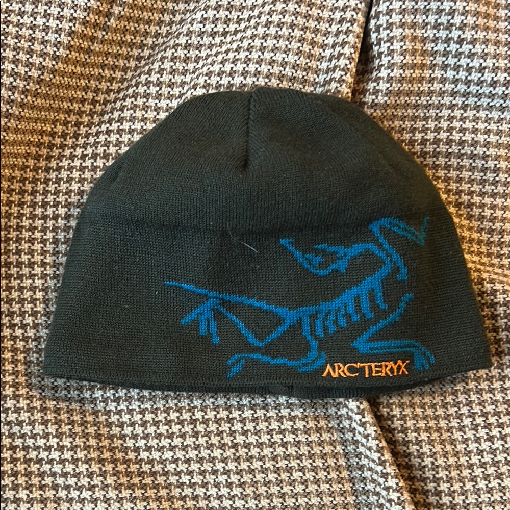 Arc'teryx Black Beanie with Blue and Orange Accents